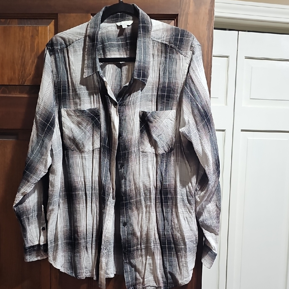 Lucky Brand Plaid Button-Down Shirt in Gray and White